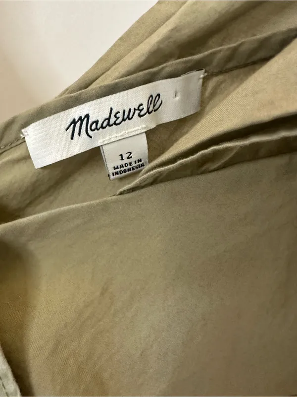 Madewell Cold-Shoulder Ruffle Sheath Dress V-Neck Crisp Cotton Khaki Size 12 - Image 2