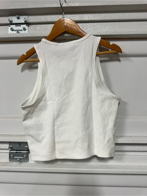 Adidas ESSENTIALS RIB TANK TOP Cropped White Medium New - Image 4