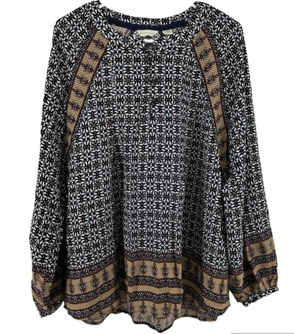 Anthropologie 11 1 Tylho Aubina Peasant Blouse Relaxed Fit Boho Black Medium - Image 2