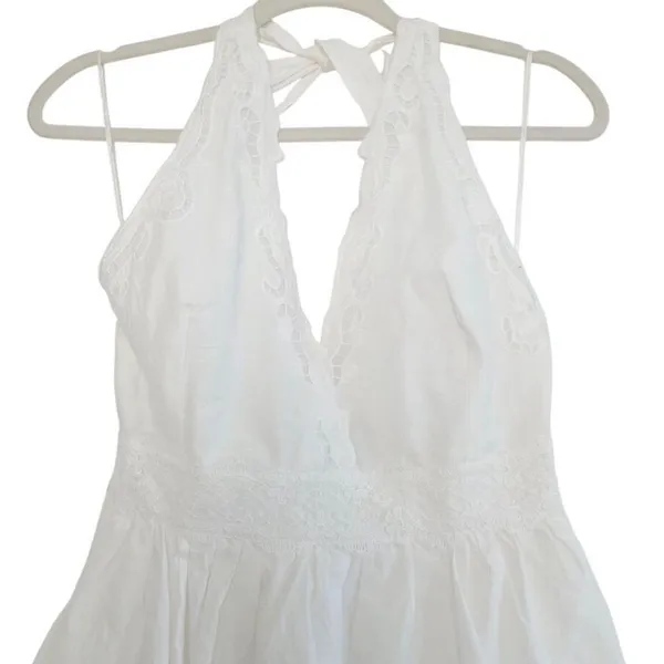 Zara NWT Cotton Eyelet Embroidered V-Neck Mini Halter Dress Lined Size M - Image 8