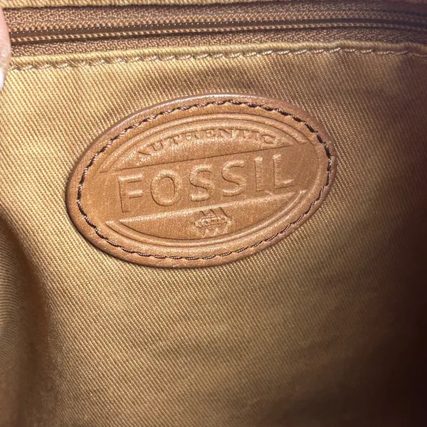 Fossil Cognac Brown Pebbled Leather Hobo Crossbody Bag Antique Brass Hardware - Image 12