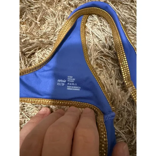 Aerie Blue and Gold Scoop Neck Bikini Set 2 Piece Swimsuit - Image 4