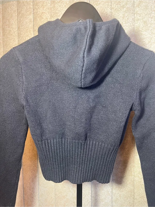 Edikted XS Dark Navy Cropped Double Zip Knit‎ Hoodie Sweater Y2K - Image 5