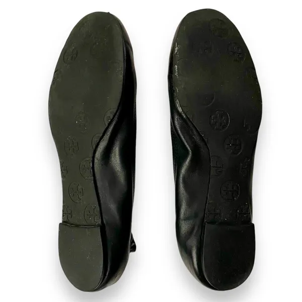 Tory Burch Reva Black Leather Ballet Flats Gold Logo Size 7.5 - Image 4