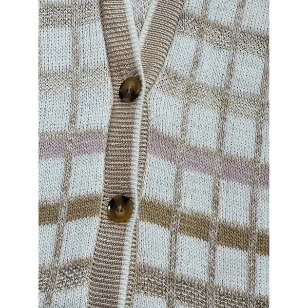 Ann Taylor Plaid Boyfriend Button Front Cardigan in Cream Small - Image 5
