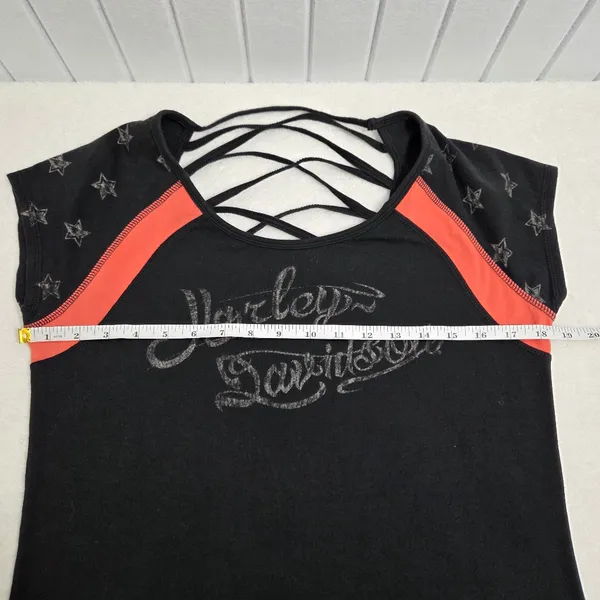 Harley Davidson Cross Back Graphic Cap Sleeve Tshirt‎ Black Size L - Image 5