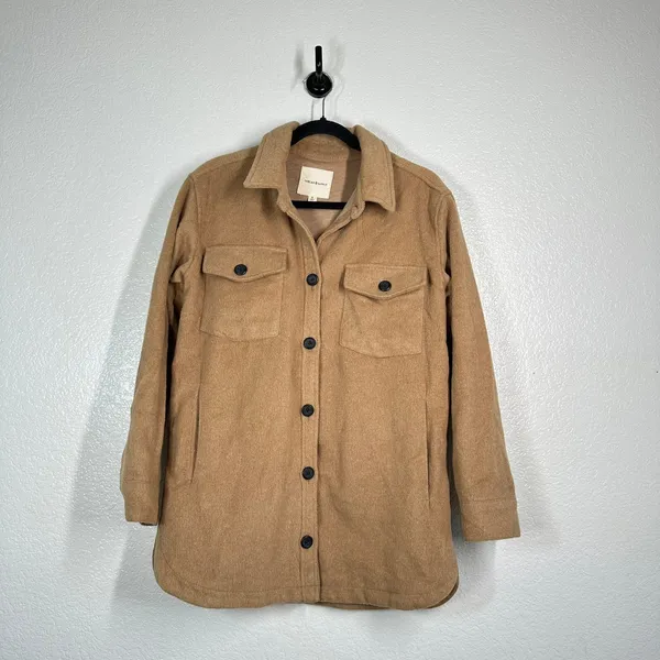 S Thread & Supply Women's Camel Shirt Jacket Shacket Tan Outerwear Thick - Image 6