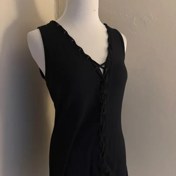 GUESS x Tiesto NWT Lace Up Eyelet Tank Top‎ Jet Black Festival Large - Image 3