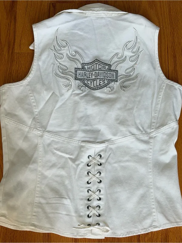 VTG Harley Davidson Motorcycle Vest Corset Back Women’s Size Medium White - Image 2