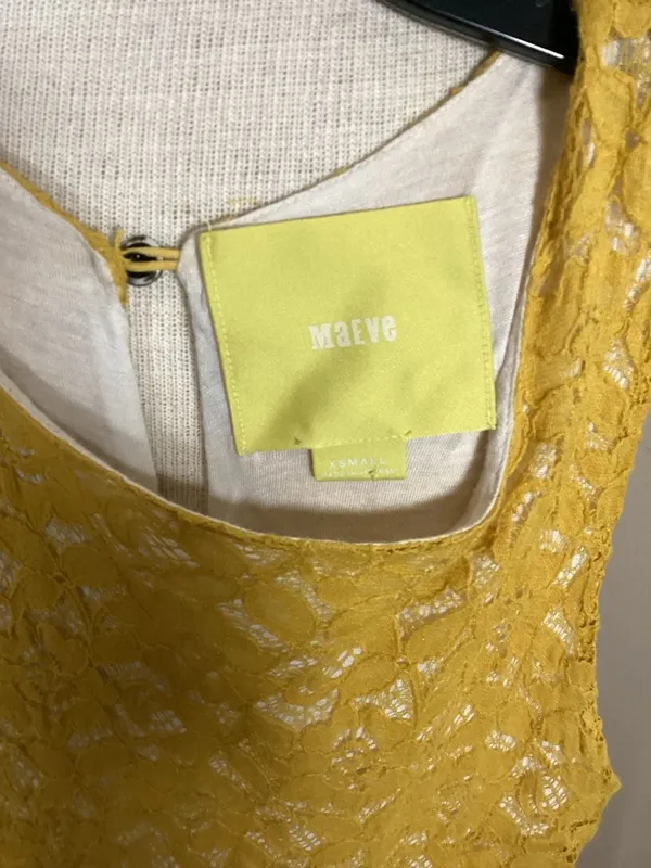 Maeve Anthropologie Yellow Lace Bodice Textured Fit & Flare Dress Size XS - Image 2