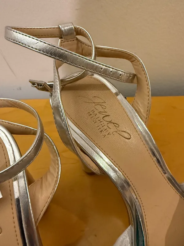 Badgley Mischka Silver Crystal Bow Ankle-Strap Heels - Image 3