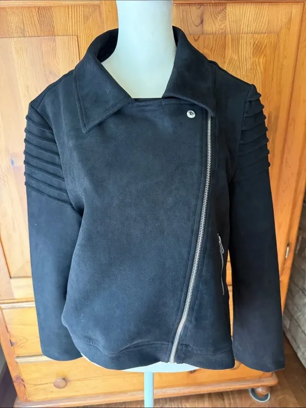 Apperloth A Womens Black Moto Suede Zip Jacket size Medium - Image 3
