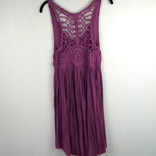 Free‎ People Macrame Back Dress Purple Small Boho Festival Sleeveless Gauzy Knit - Image 6
