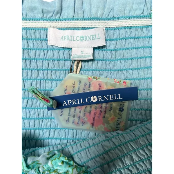 NWT April Cornell Aqua‎ Meadow Dress Smocked Ruffle Sleeve Midi Maxi Boho Small - Image 3