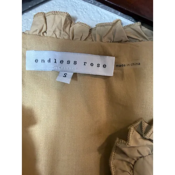 Endless Rose Puff Sleeve Peplum Top Tan Ruffle V-Neck Cotton Size S JJ1080T - Image 12