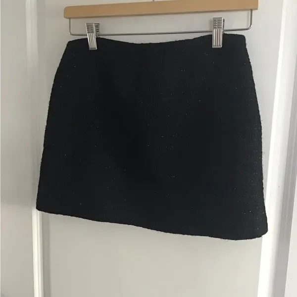 ZARA TWEED MINI SKIRT Womens S Black Rhinestone‎ Button Preppy Classic - Image 3