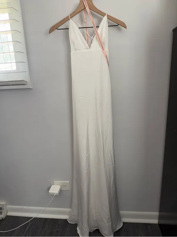 Lulus Medium NEW Lupita White Satin Tie-Back Maxi Dress Bridal Wedding Minimal - Image 2