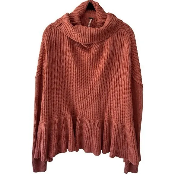 Free People Knit Cozy Pink Turtleneck Sweater Ruffle Cottagecore Feminine S - Image 3