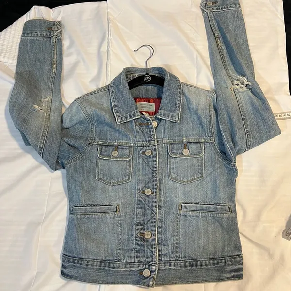 Abercrombie & Fitch Light‎ Wash Denim Jacket Distressed Classic Button Front M - Image 4