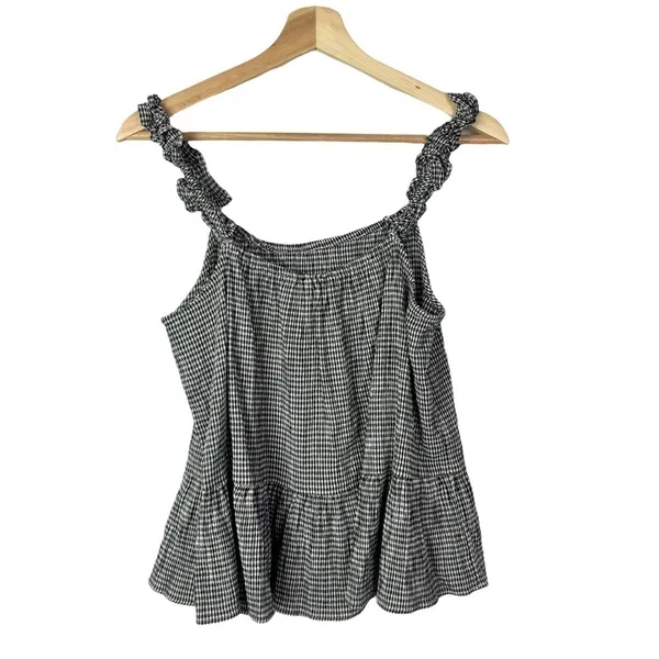 Madewell Ruffle Strap Cami‎ Black & White Gingham Plaid Tank Top 4 - Image 5