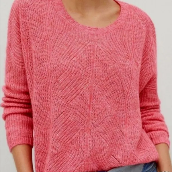 Anthropologie‎ Women's Keely Wool Blend Cable Knit Soft Pink Cozy Sweater Small - Image 2