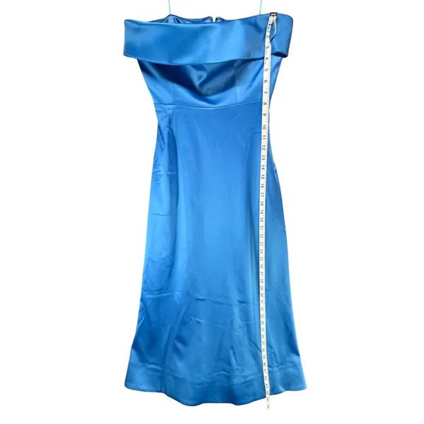 BHLDN Soma Strapless Stretch Satin Fit Flare Midi Dress 6 Blue Satin Formal HOCO - Image 11