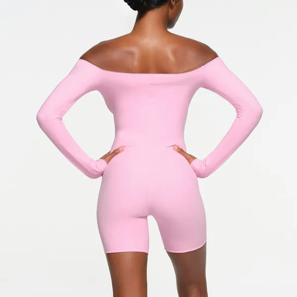 SKIMS Fits Everybody pink Picot Off The Shoulder Onesie XS - Image 2