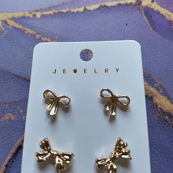 Gold Tone Bow‎ Stud Earrings Set Women Jewelry Set - Image 5