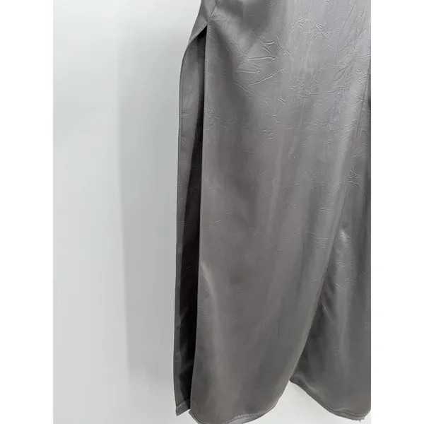 ZARA V-Neck Hammered Satin Maxi Slip Dress Sz L Gray Grunge Luxury Minimalist - Image 5