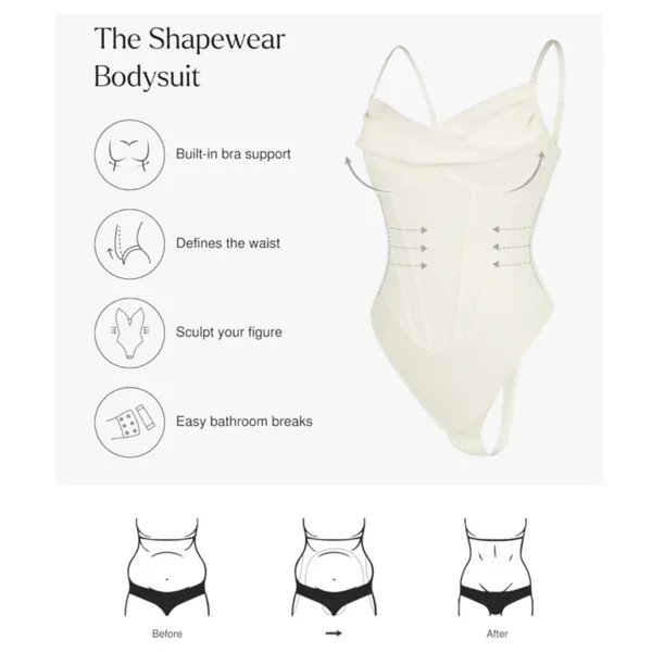 NWT Popilush Off White Corset Cowl Neck Thong Bodysuit Shapewear - Large‎ - Image 2