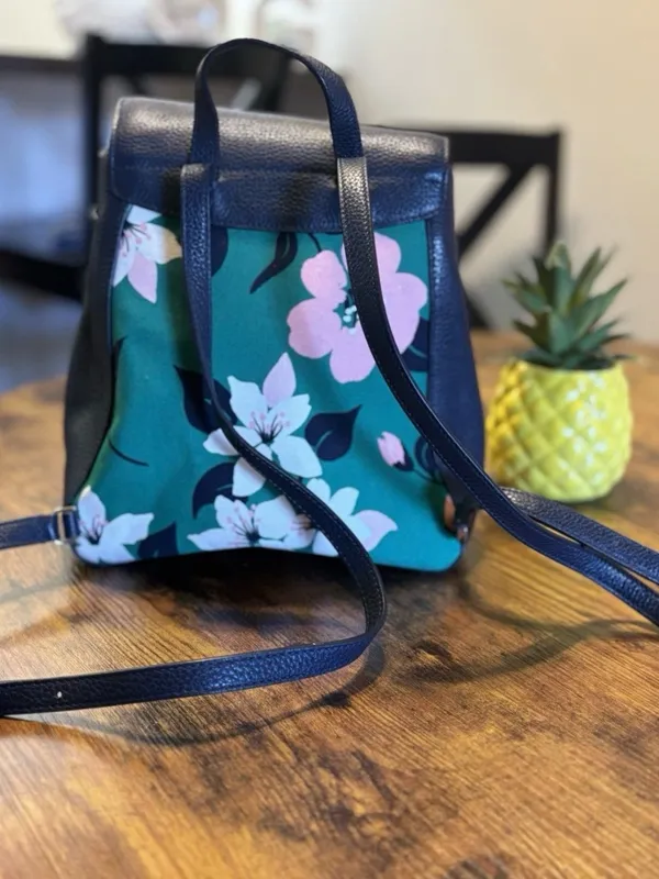 Kate Spade New York Floral Print Backpack – Navy Blue Pebble Leather – Stylish D - Image 6