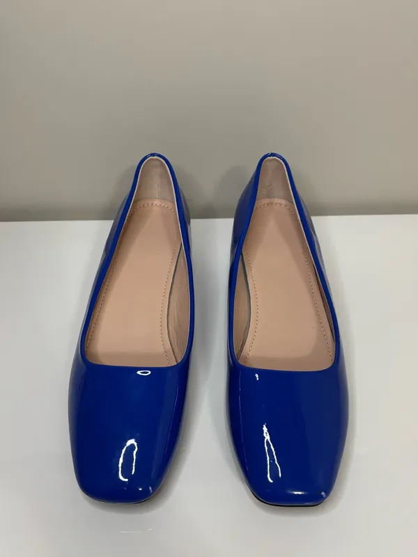 Blue Patent Low Block Heel Pumps Size 6 - Image 2