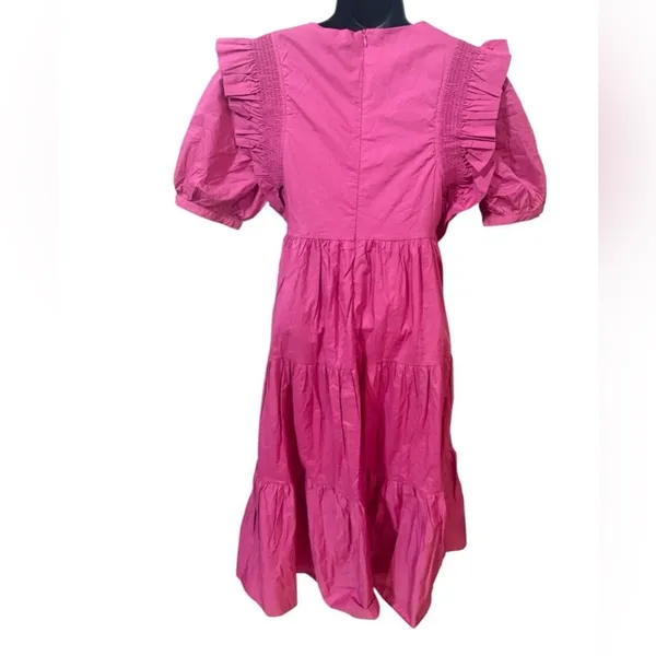 English Factory Square Neck Ruffle Smock Midi Dress Pink Sz XS NWT - Image 9