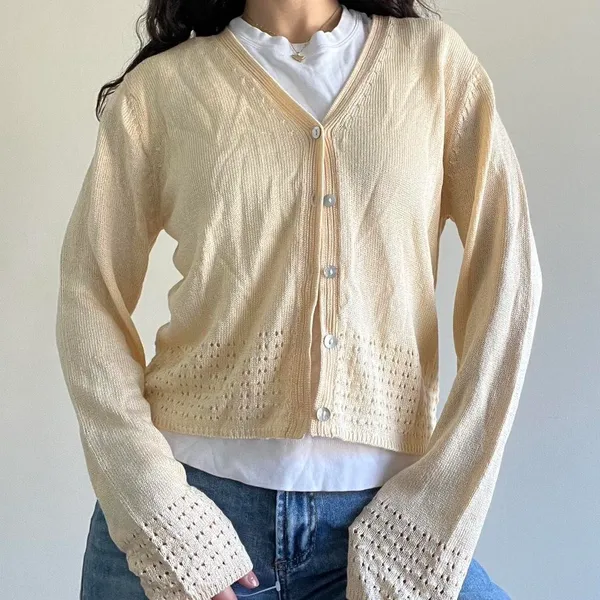 Liz Claiborne Yellow Cream Cardigan 90s - Image 6
