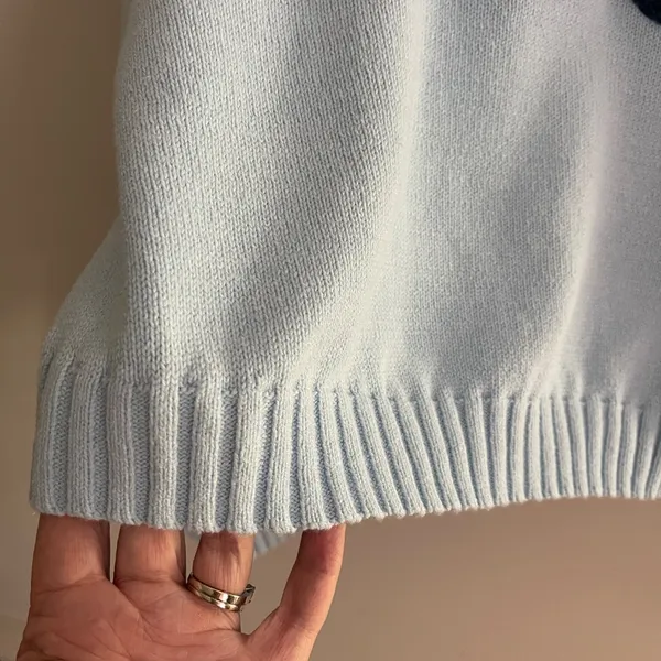 Sincerely Jules OUI Cropped Sweater Size M Baby Blue Pastel Coquette Spell Out - Image 7