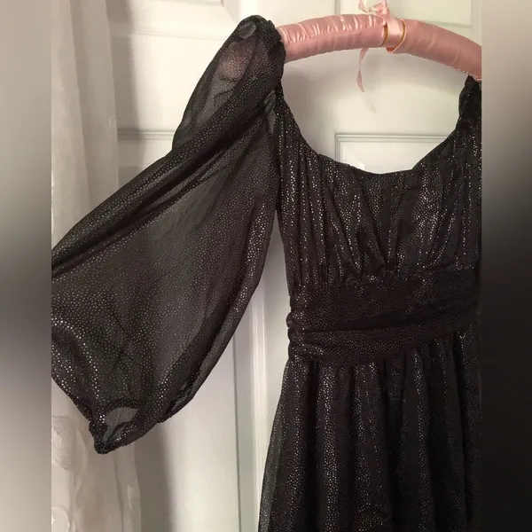 Lucy in the sky babydoll Sparkles Ruffle Mini Dress back bow tie cut out sz M - Image 3