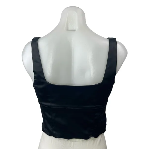 Aritzia Wilfred Shine Satin Bustier Black Square Neck Sleeveless Crop Tank Top M - Image 2