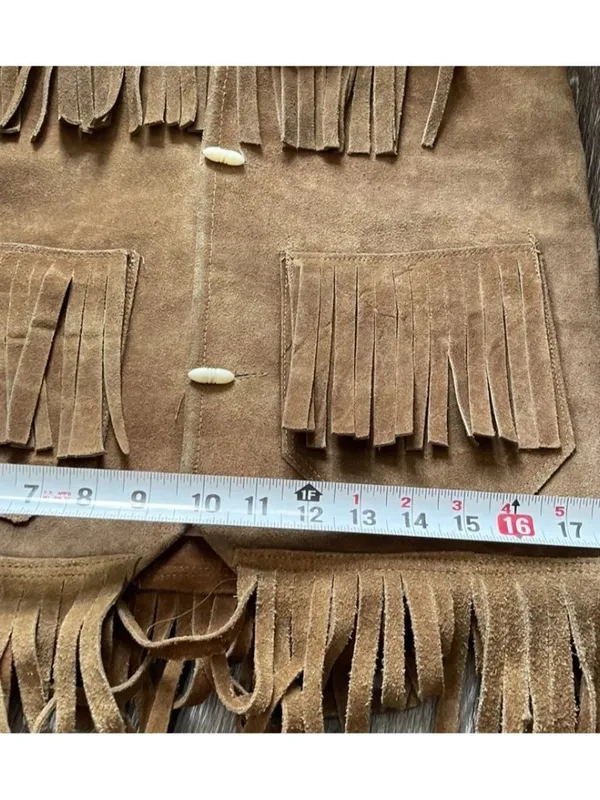 Vintage Brown Suede Leather western vest fringe Womens Sz M handmade in Mexico - Image 12