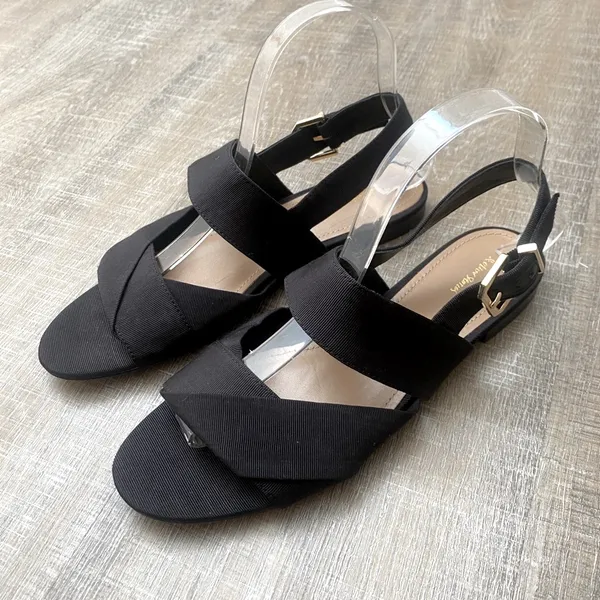 & Other Stories Black Twill Slingback Buckled Sandals Women’s 8 Wide Strap Flats - Image 2