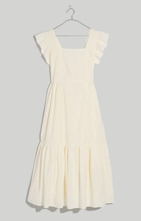 [Madewell] Cream Ruffle Strap Textural Striped Tiered Midi Dress Cutout Back 2X - Image 3