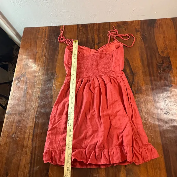 Abercrombie & Fitch Coral Red Linen Blend Ruffle Mini Dress Smocked Back Small - Image 6