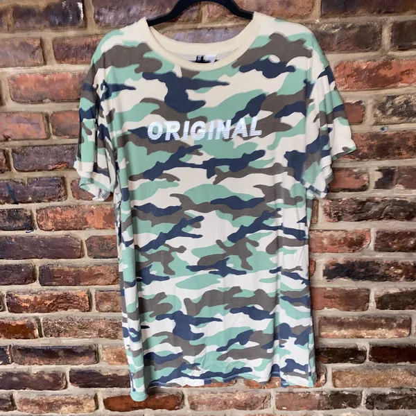 Divided H&M Green Beige Camo Camouflage Short Sleeve T-Shirt Dress Size 10 - Image 2