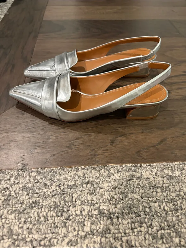 Tory Burch Silver Sadie Slingback Flats Sz 7 - Image 4