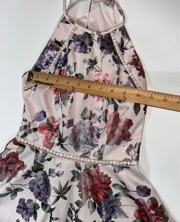 B Darlin Metallic Floral Halter Fit & Flare Dress Size 1/2 - Image 6