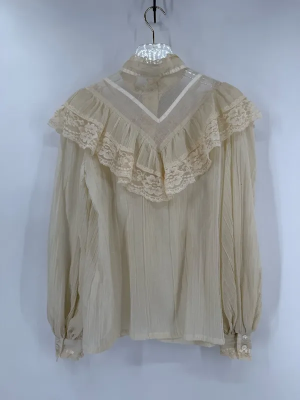 70s Gunne Sax Gauze Edwardian Lace Ruffle Blouse Victorian‎ size 11 - small - Image 2