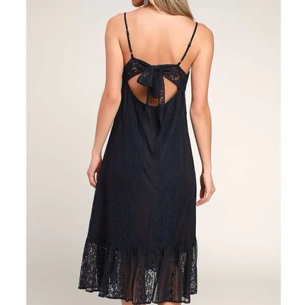 NWT Lulus Zahria Navy Blue Lace Button Front Midi Dress - Size Large - Image 10