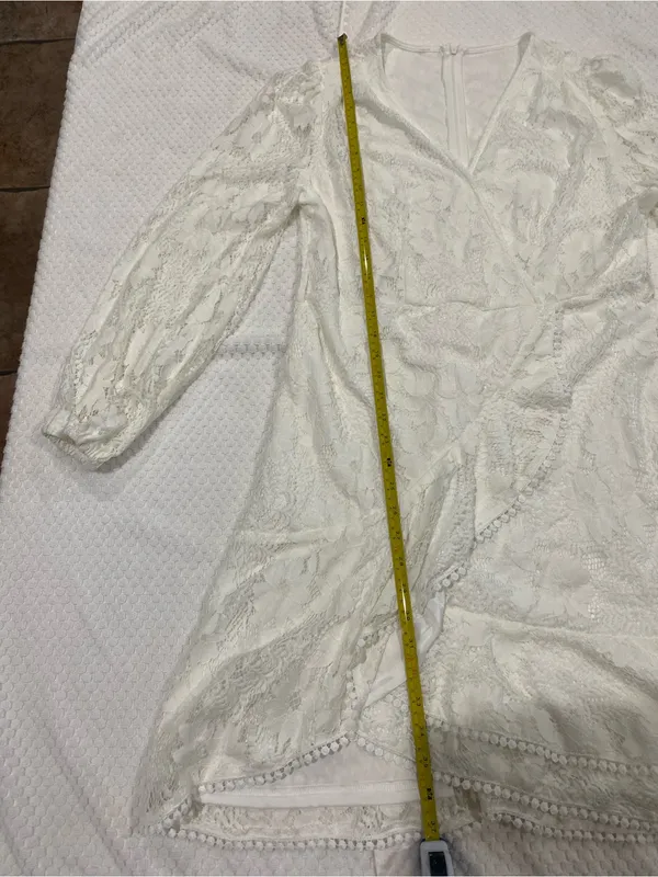 Women's White Lace Long Sleeve Wrap Dress - Image 4
