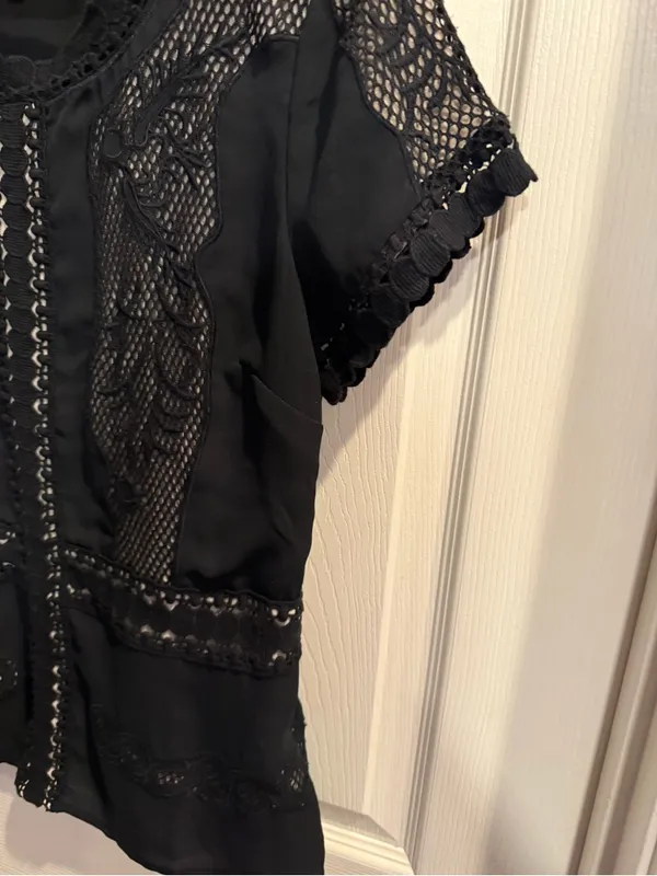Ann Taylor Black Lace & Crochet Short Sleeve Top - Image 5