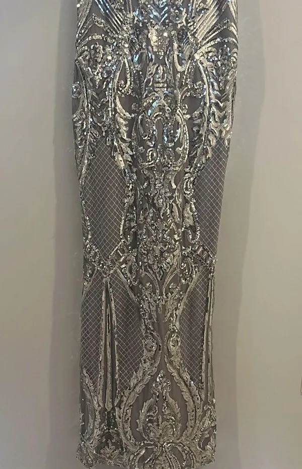 Amelia Couture style no. 62079114 (size 2) silver detailed prom dress - Image 3