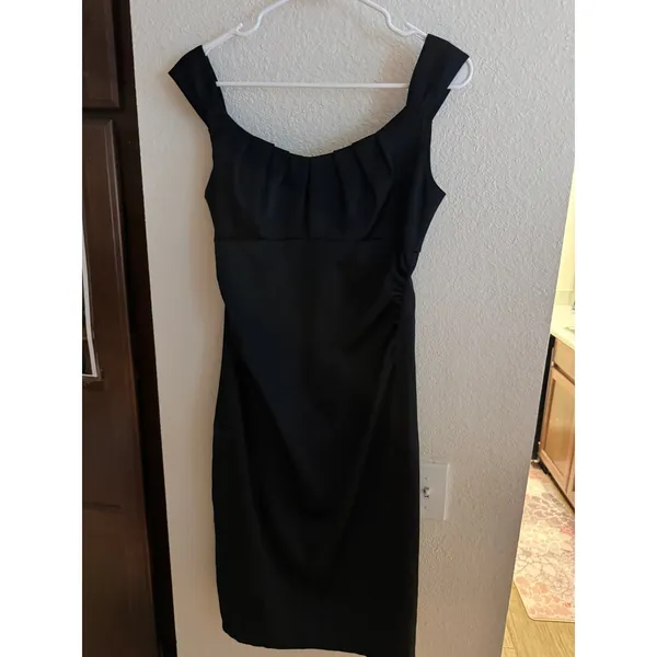Vintage Maggy London Black Cocktail Dress Pleated Ruched Sheath Size‎ 4 - Image 2